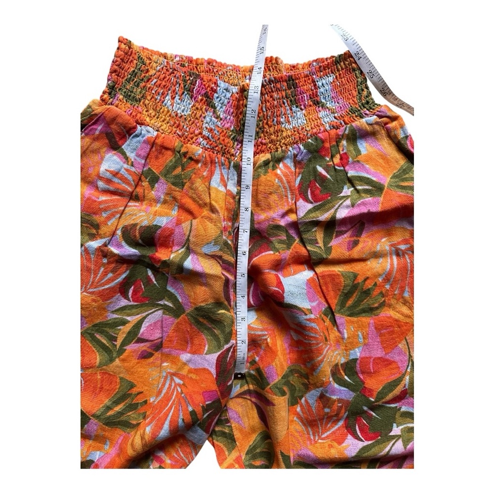 C&C California 100% Linen Orange and Pink Tropical Floral Wide Leg Pant - Picture 4 of 8